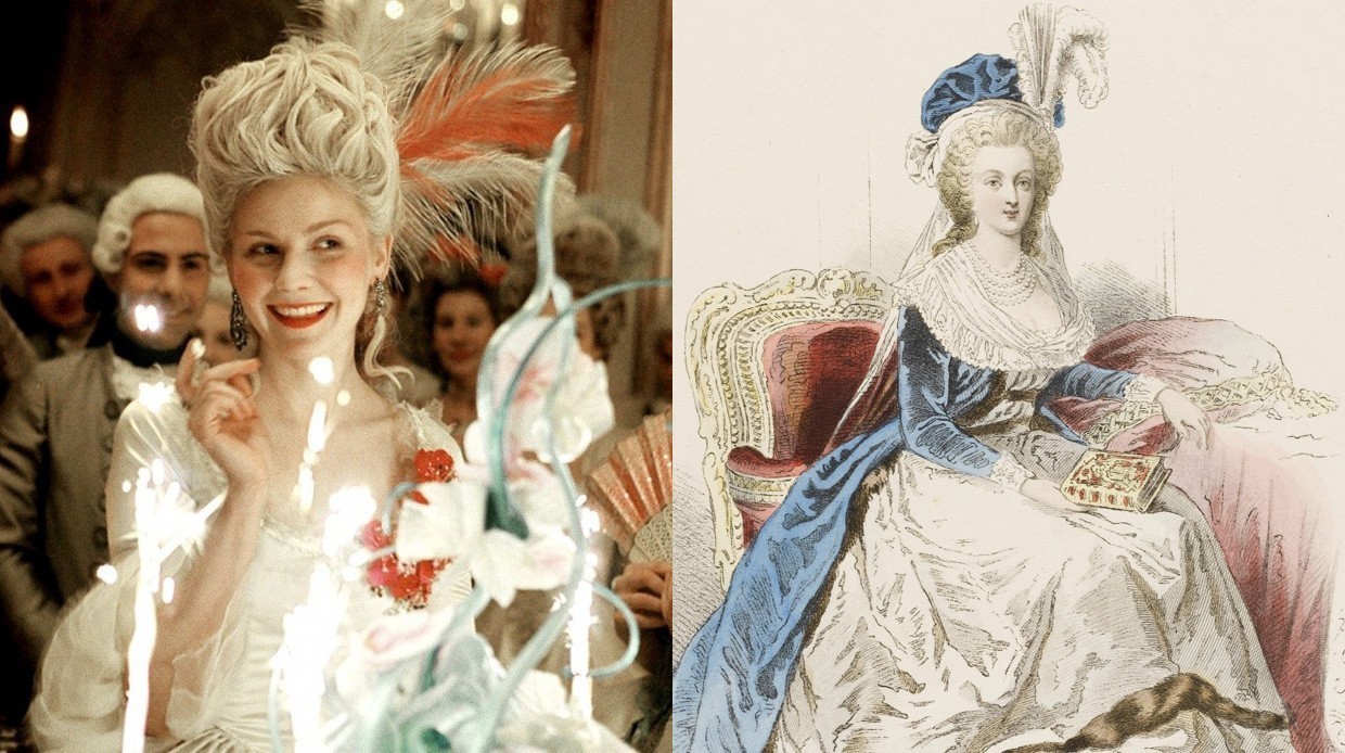 Слева направо: Кирстен Данст в к/ф "Мария-Антуанетта" и королева Мария-Антуанетта. 