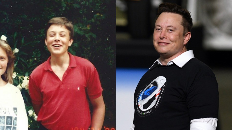Слева направо: Илона Маск в детстве в 1989-м и в 2020-м