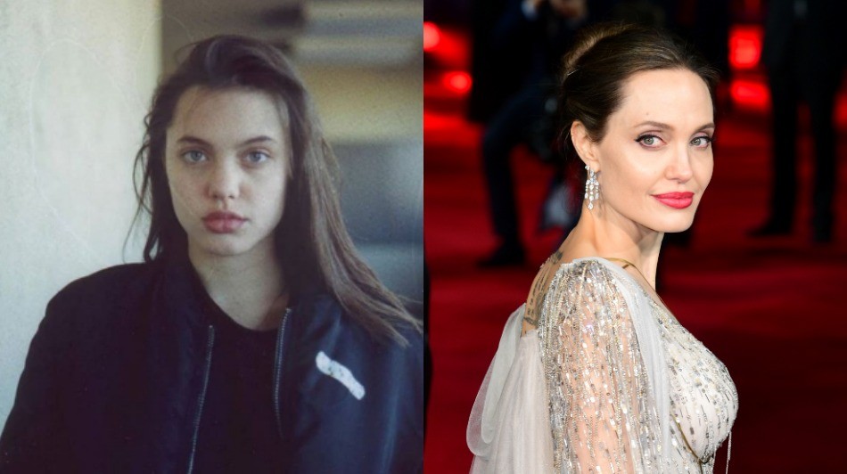 Слева направо: Актриса Анджелина Джоли в  возрасте и сейчас