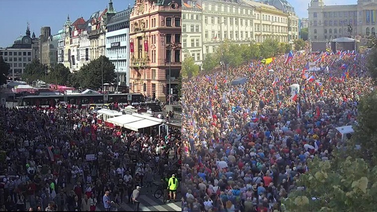  Десятки тысяч человек вышли на митинг в Праге из-за энергетического кризиса.
