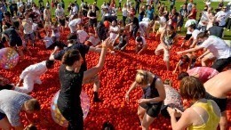 Испанские страсти в Петербурге: на стадионе «Кировец» устроили помидорные бои