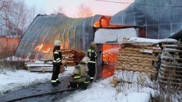 В горящем ангаре мебельной фабрики под Москвой могут находиться баллоны с пропаном