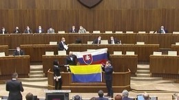 Депутаты парламента Словакии облили флаг Украины водой и унесли его