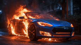 Жуткая авария: водитель Tesla заживо сгорел в салоне автомобиля
