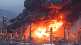 Мощный пожар вспыхнул после взрыва на нефтеперерабатывающем заводе в США